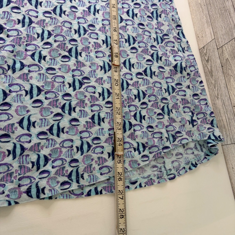 J. Jill Tank Top Women Medium Blue Tropical Fish Print 100% Linen Sleeveless - Picture 6 of 8